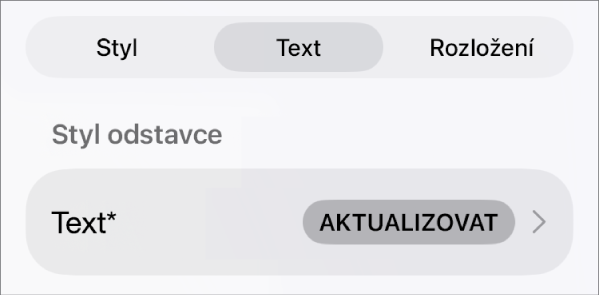 Styl odstavců s hvězdičkou a tlačítkem Aktualizovat napravo.