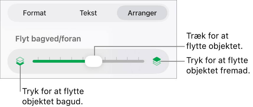 Knappen Flyt tilbage, knappen Flyt frem og mærket til lag.