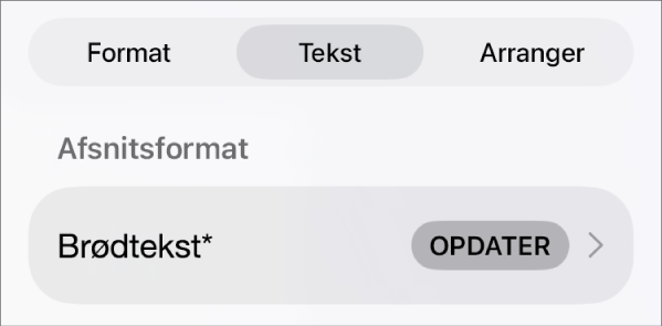 Et afsnitsformat med en stjerne og knappen Opdater til højre.