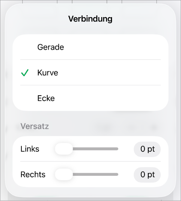 Die Steuerelemente im Abschnitt „Verbindung“ mit dem ausgewählten Element „Kurve“.