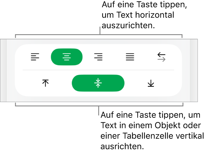 Horizontale und vertikale Ausrichtungstasten für Text