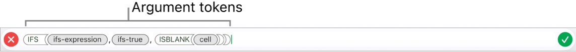 The Formula Editor showing a function with argument tokens.