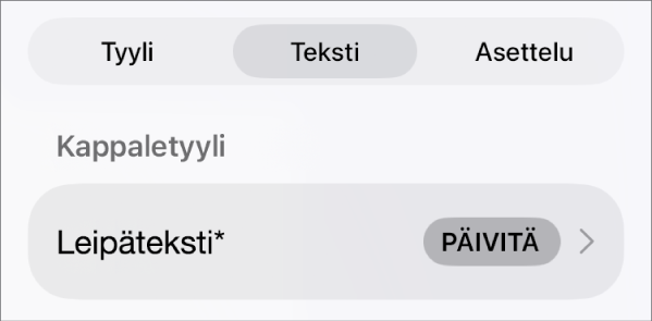 Kappaletyylin nimi, jonka vieressä on tähtimerkki ja oikealla puolella Päivitä-painike.
