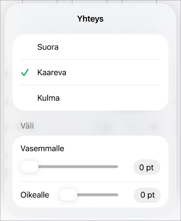 Yhteys-säätimet ja Käyrä valittuna.