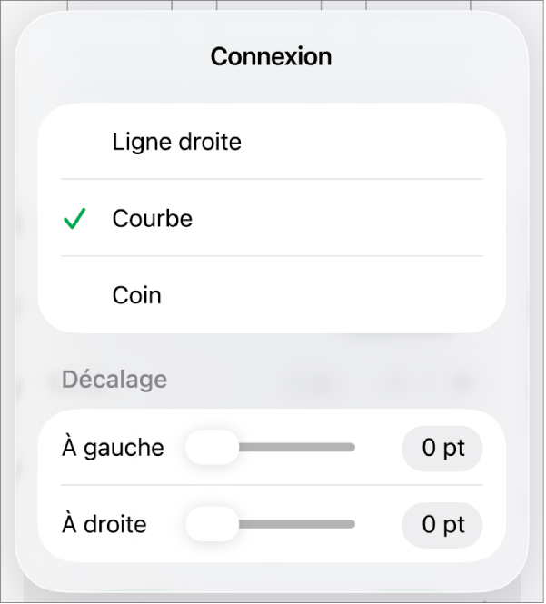 Les commandes Connexion avec l’option Courbe sélectionnée.