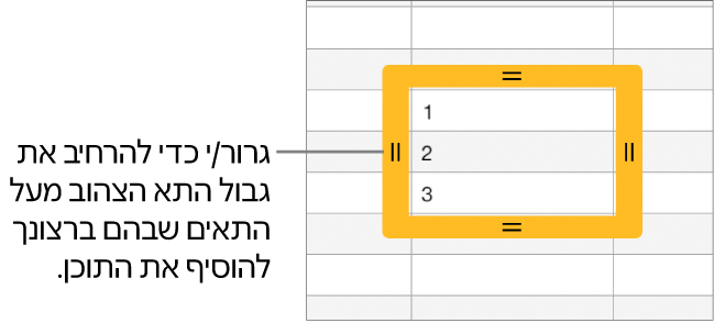 תא נבחר עם גבול צהוב גדול שניתן לגרור כדי למלא תאים באופן אוטומטי.