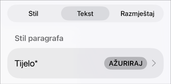 Stil paragrafa s asteriskom do njega i tipka Ažuriranja s desne strane.
