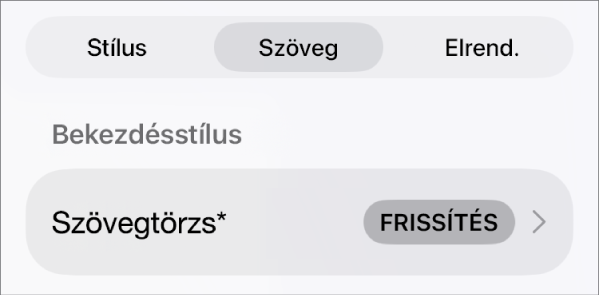 Karakterstílus egy csillag karakterrel, jobbra pedig a Frissítés gombbal.