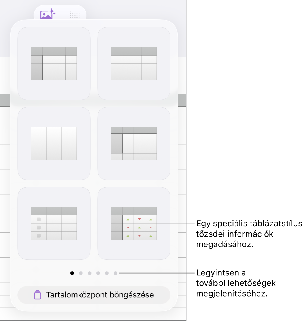 A Táblázat gomb kijelölve látható, alatta a táblázatstílusokkal.