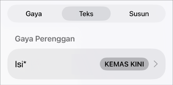 Gaya perenggan dengan asterisk di sebelahnya dan butang Kemas Kini di sebelah kanan.
