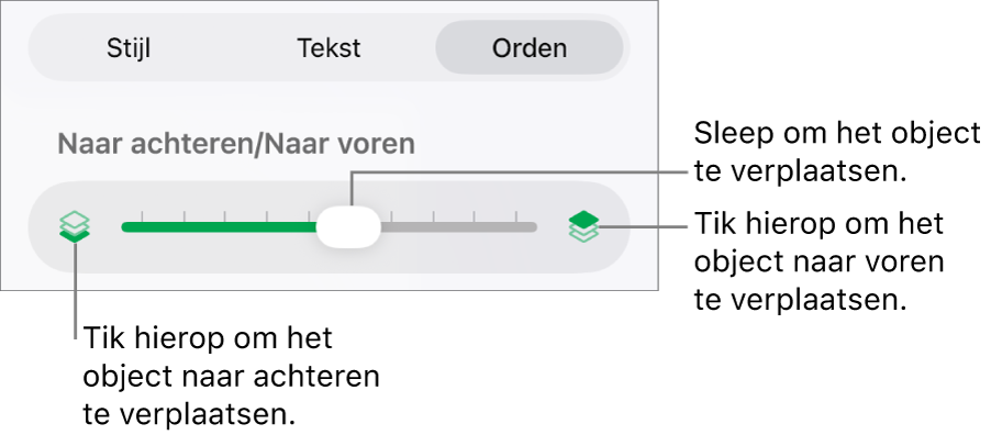 De achteruitknop, de vooruitknop en de schuifknop voor lagen.
