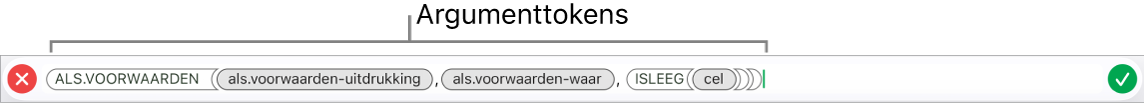 De formule-editor met een functie met argumenttokens.