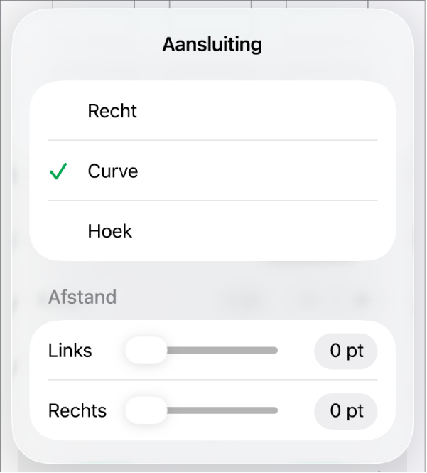 De aansluitingsregelaars waarbij 'Curve' is geselecteerd.