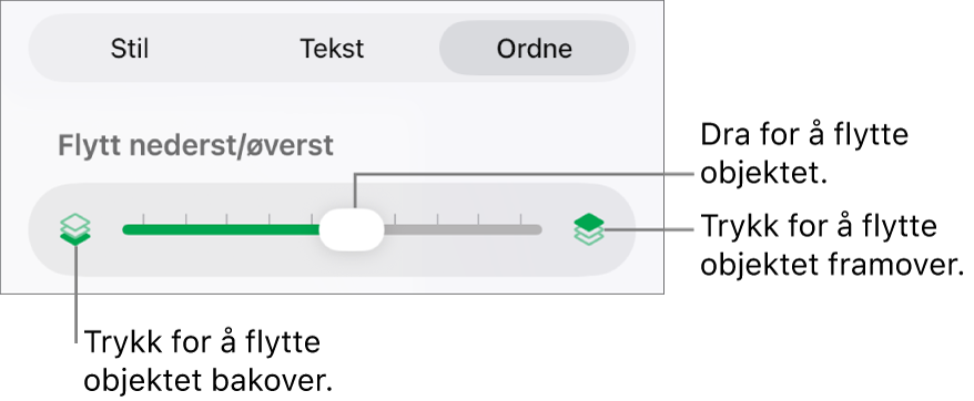 Flytt bakover-knappen, Flytt framover-knappen og skyveknappen for lagdeling.