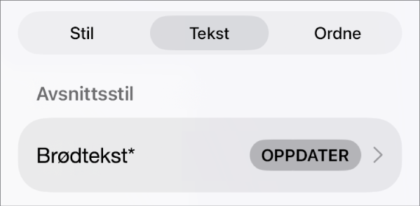 En avsnittsstil med en stjerne ved siden av, og en Oppdater-knapp til høyre.