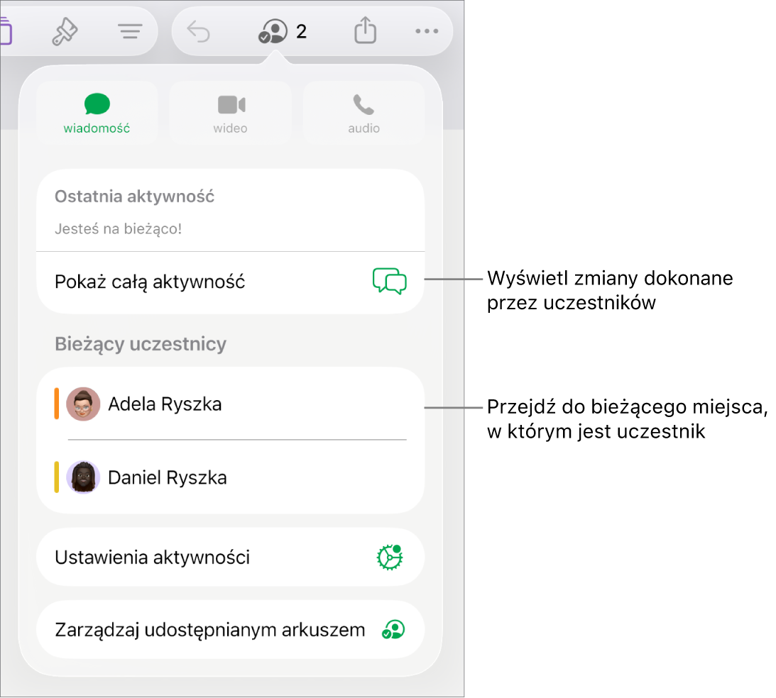 Menu współpracy z wymienionymi aktualnymi uczestnikami.