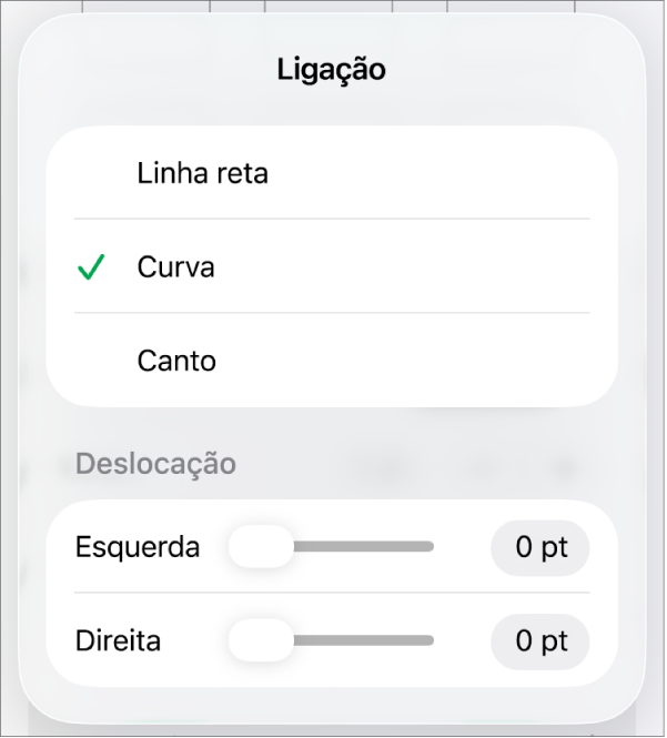 Os controlos de “Ligação” com “Curva” selecionada.