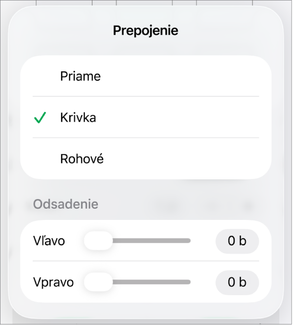 Ovládacie prvky Spojenie s vybranou možnosťou Krivka.