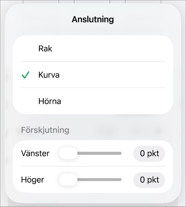 Anslutningsreglagen med Kurva markerat.