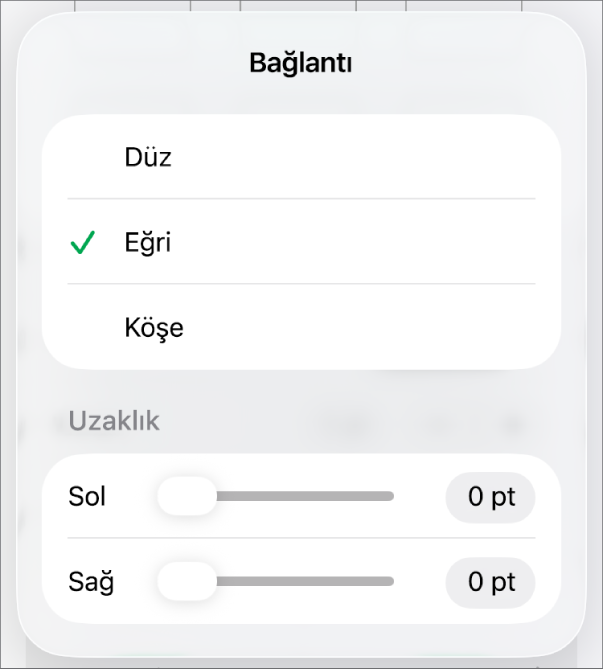 Eğri seçili olan Bağlantı denetimleri.