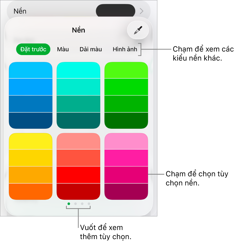 Các tùy chọn Nền trong tab Kiểu của nút Định dạng.