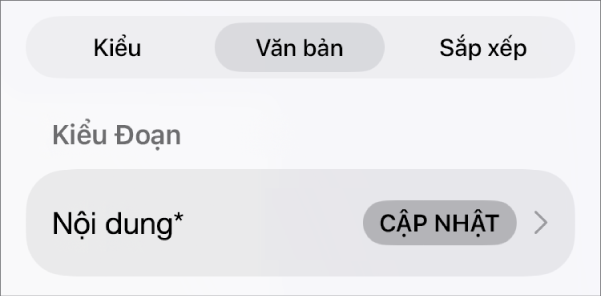 Một kiểu đoạn có dấu hoa thị ở bên cạnh và nút Cập nhật ở bên phải.
