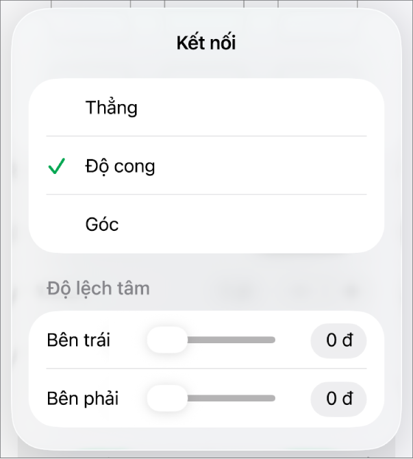 Các điều khiển Kết nối với Cong được chọn.