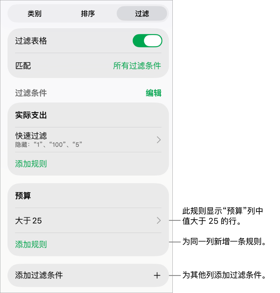 用于添加新过滤规则或编辑现有过滤规则的控制。
