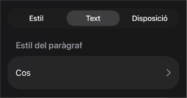 Un estil de paràgraf amb un asterisc al costat i un botó “Actualitza” a la dreta.