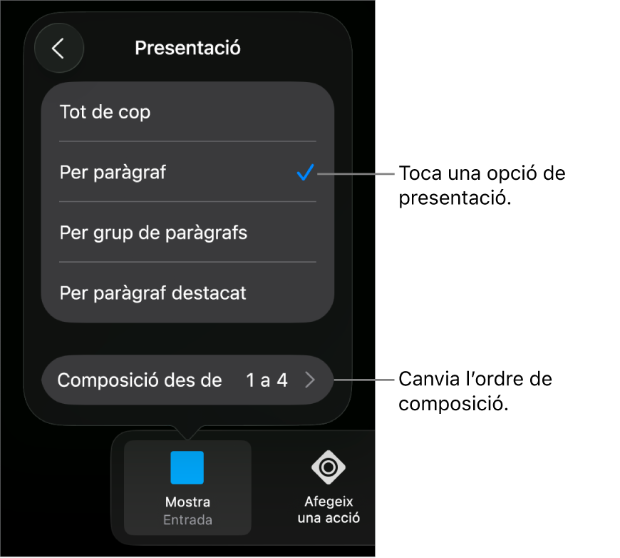 Les opcions Entrega al tauler Entrada,