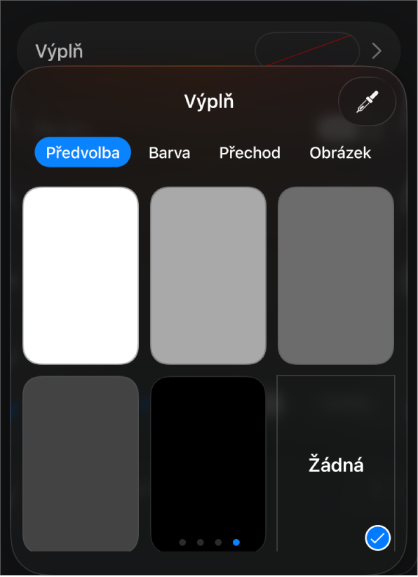 Ovládací prvky Výplň s vybranou volbou Bez výplně