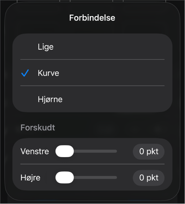Forbindelsesmulighederne med Kurve valgt.