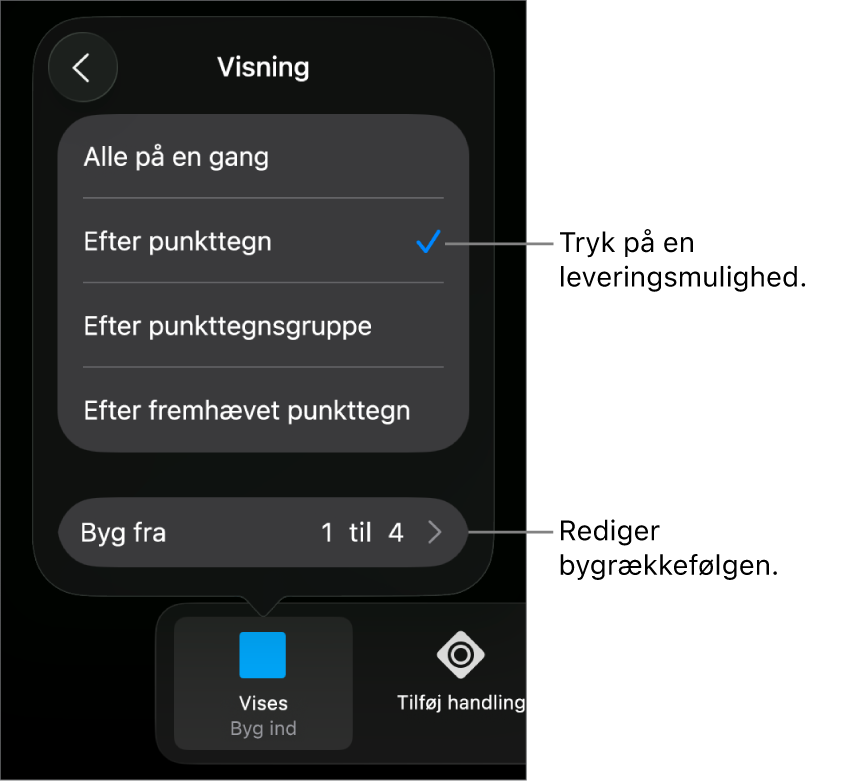Visningsindstillinger i vinduet Byg ind.