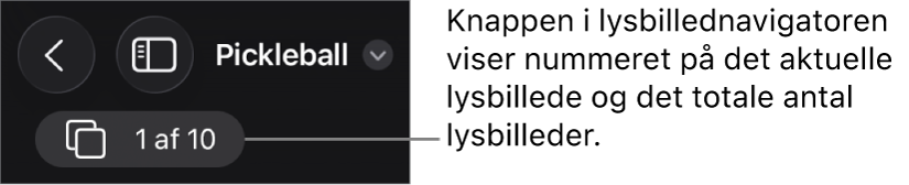 Lysbillednavigatoren, der viser det aktuelle lysbillednummer og det samlede antal lysbilleder i præsentationen.