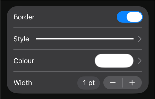 The Border style customisation controls.