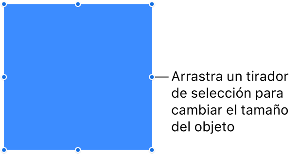 Un objeto con puntos azules en su borde para cambiar el tamaño del objeto.