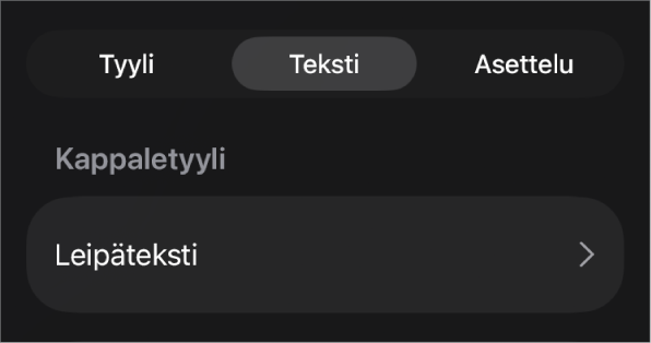 Kappaletyylin nimi, jonka vieressä on tähtimerkki ja oikealla puolella Päivitä-painike.