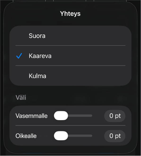 Yhteys-säätimet ja Käyrä valittuna.