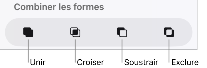 Unir, croiser, soustraire et exclure des boutons sous Combiner les formes.