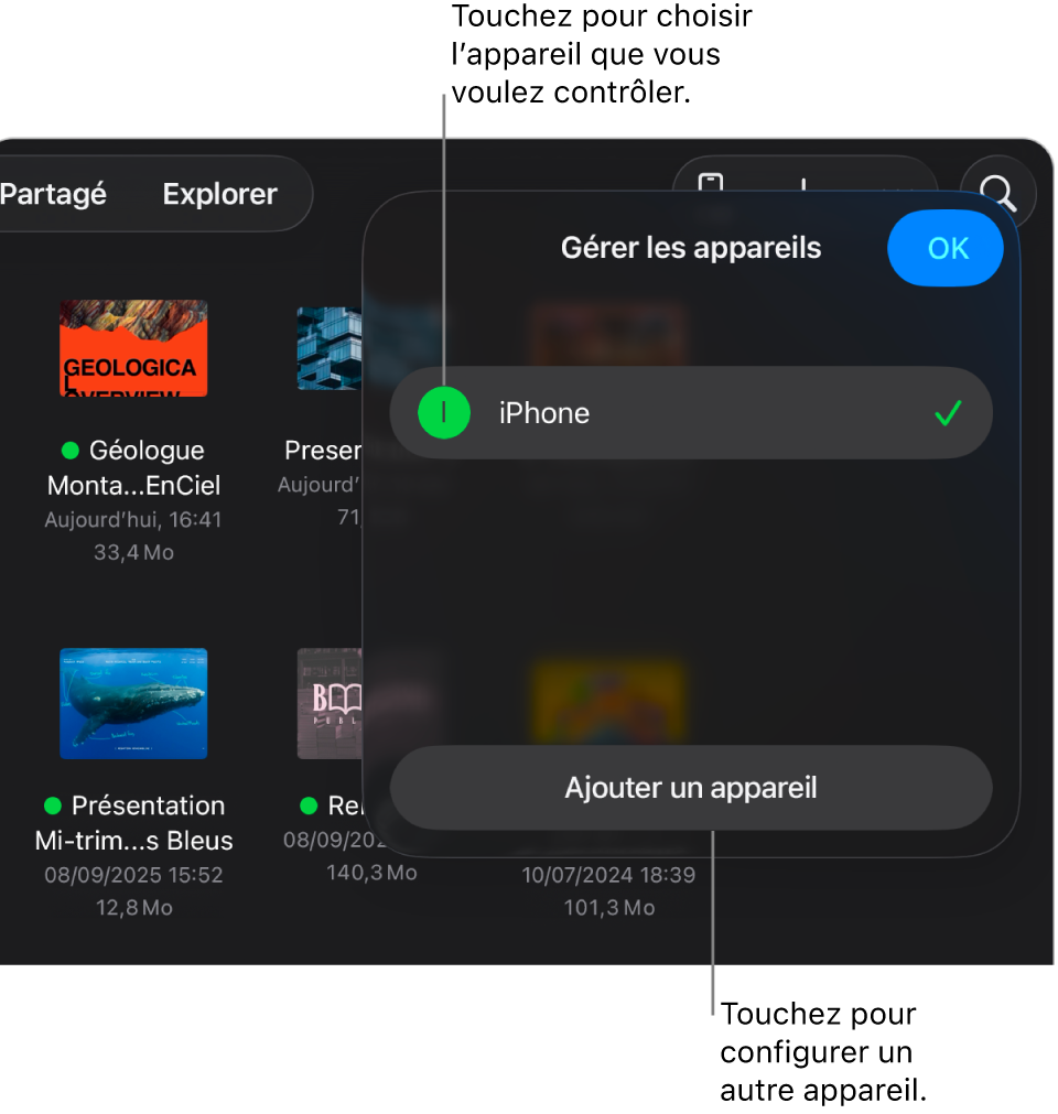 La fenêtre surgissante « Gérer les appareils », affichant le lien « Ajouter un appareil ».