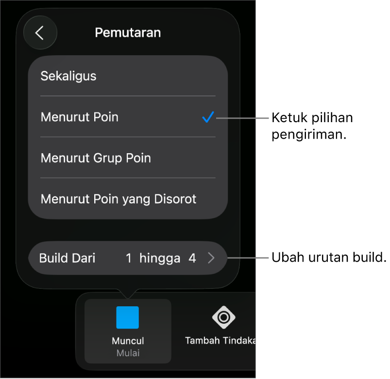 Pilihan Pengiriman di panel Mulai.