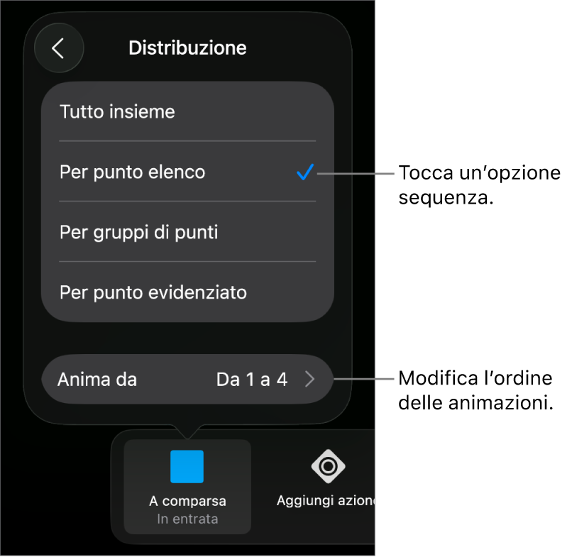 Opzioni di sequenza nel pannello “In entrata”.