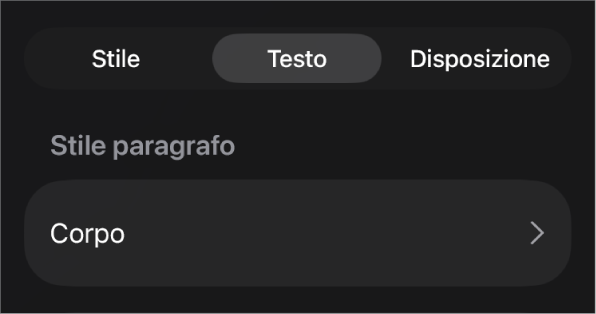 Stile paragrafo con un asterisco vicino e un pulsante Aggiorna sulla destra.