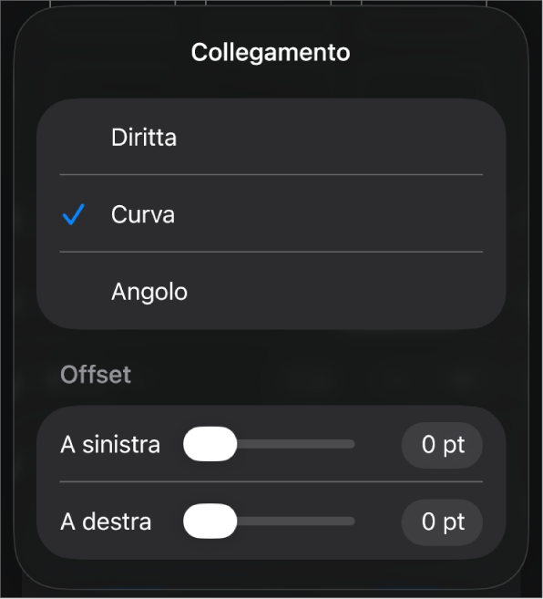 I controlli Connessione con Curva selezionato.