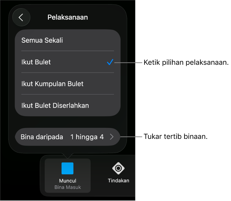 Pilihan Pelaksanaan dalam anak tetingkap Binaan Dalam.