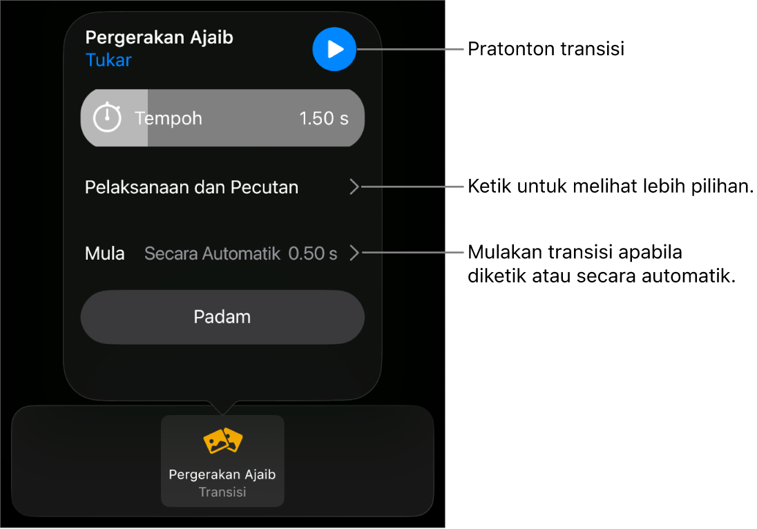 Kawalan Pergerakan Ajaib dalam anak tetingkap Transisi.