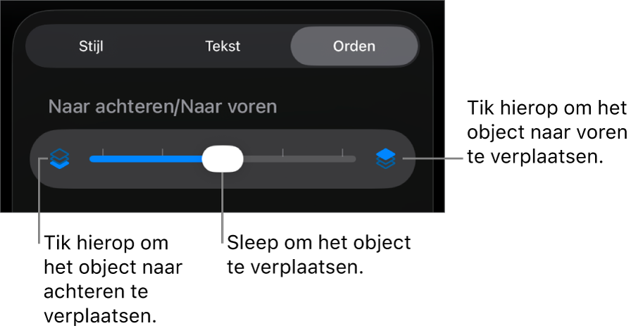 De achteruitknop, de vooruitknop en de schuifknop voor lagen.