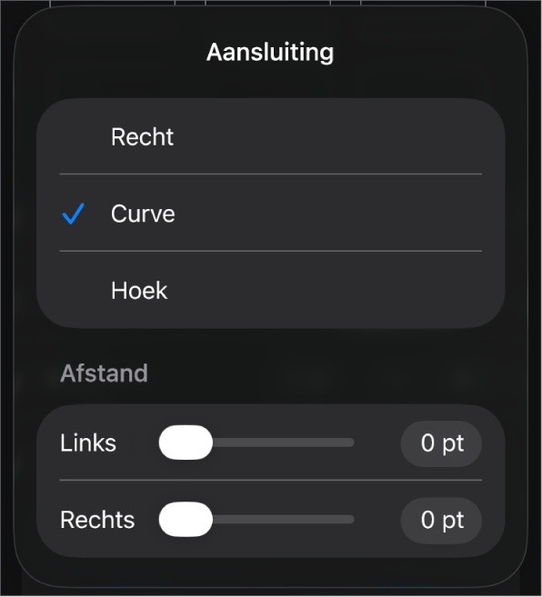 De aansluitingsregelaars waarbij 'Curve' is geselecteerd.
