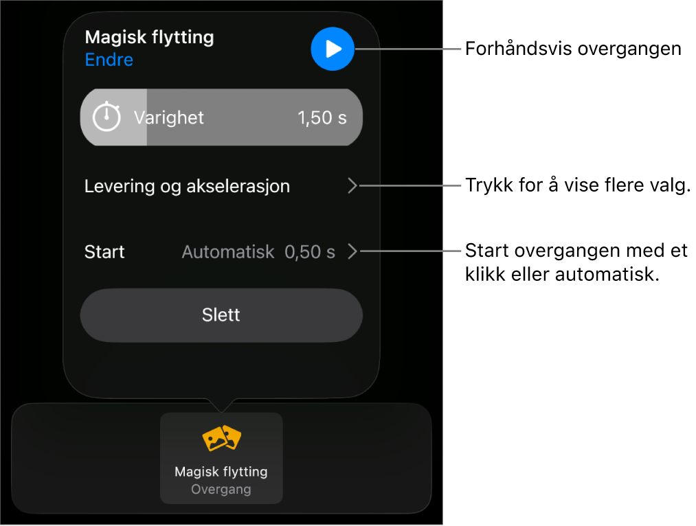 Magisk flytting-kontroller i Overganger-panelet.