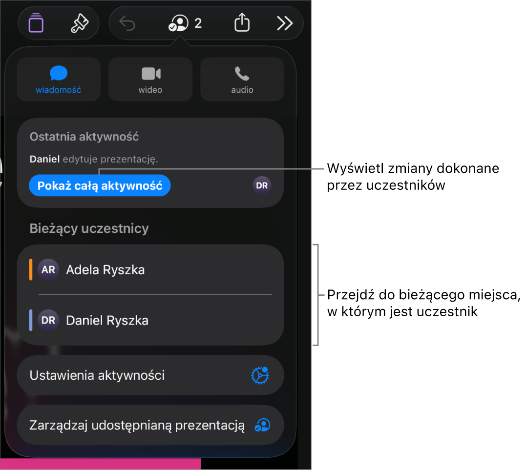 Menu współpracy z wymienionymi aktualnymi uczestnikami.